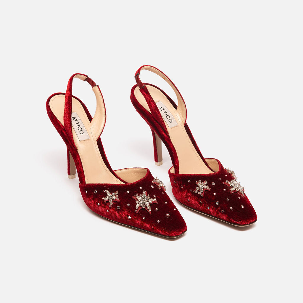 The Attico Red Velvet Embellished Slingback Pump